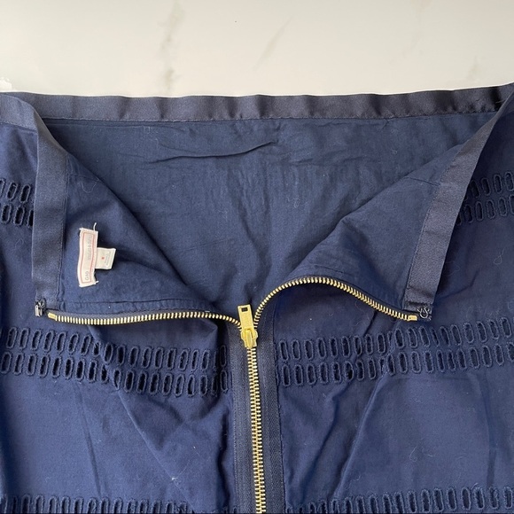 Gap Navy Blue Striped Embroidered Eyelet Mini Skirt Gold Zip Back Detail 8 - Picture 8 of 9